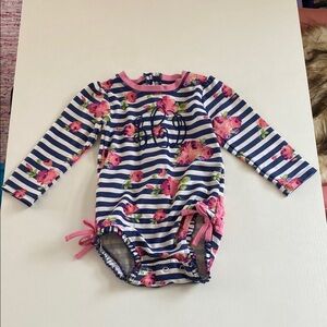 Ruffle Butts Navy and Pink Baby Onesie